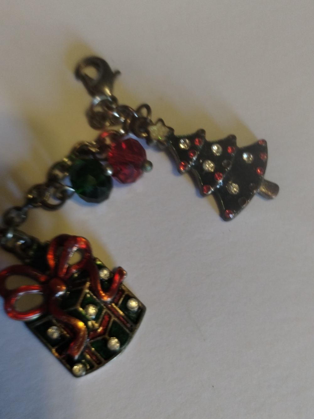 Brighton Vintage Enamel Christmas Tree & Red Green 7.5 Inch Charm Bracelet
